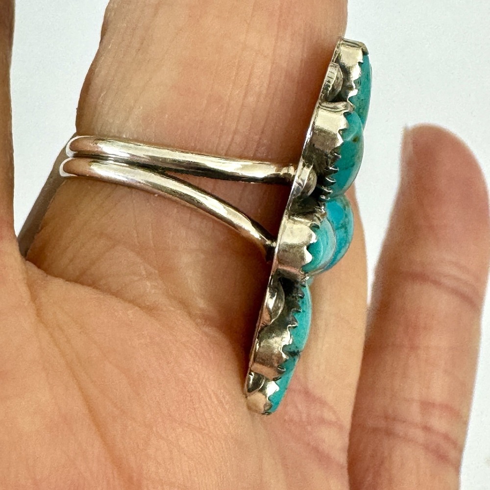 Navajo Turquoise Cluster Ring Sz 7 Sterling Signed ML Perry Native American - Picture 6 of 10